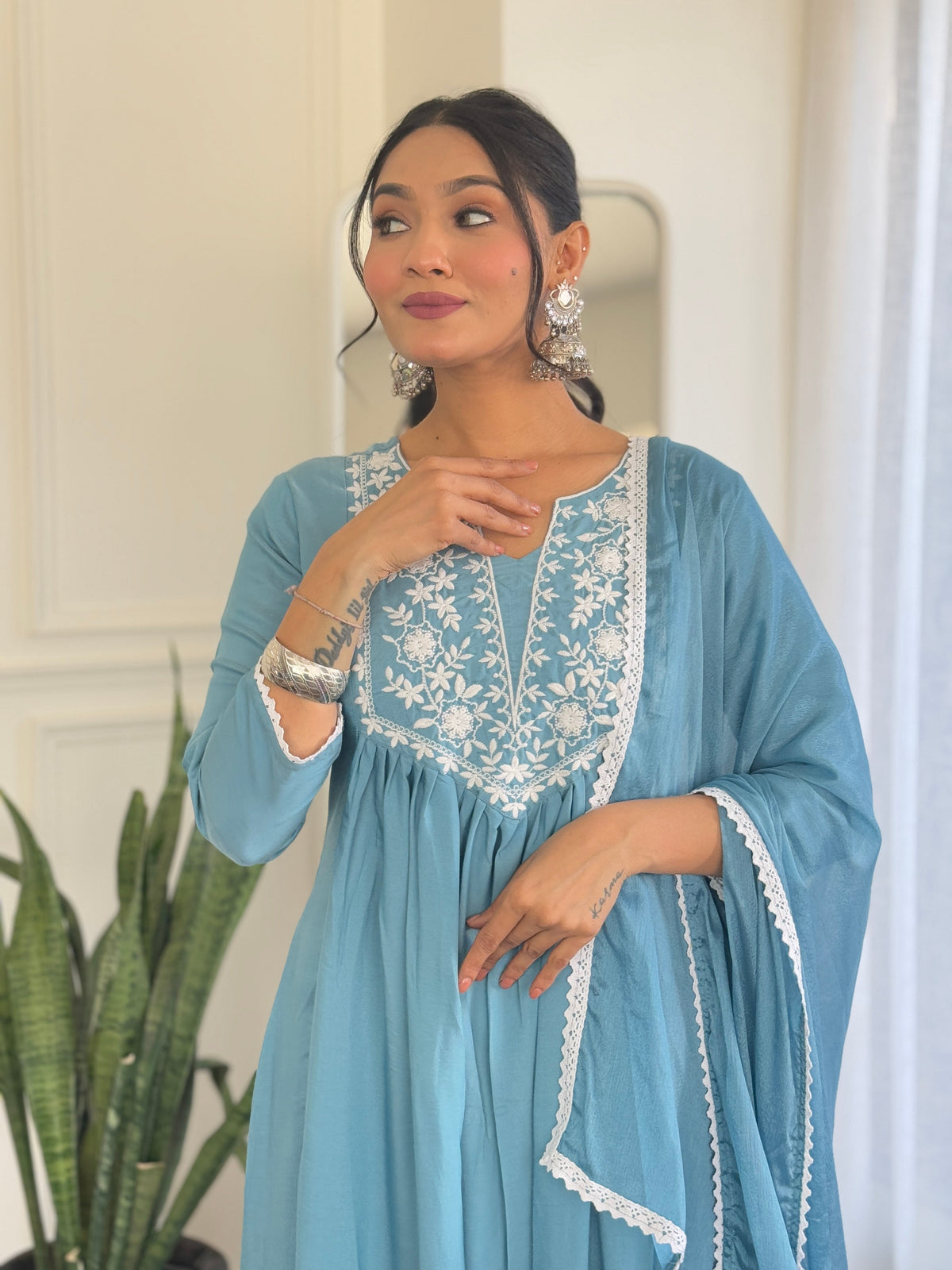 Sky Whisper Vichitra Anarkali Kurta Pant Set