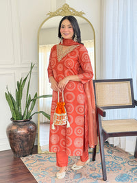 Rust Orange Geometric Salwar Suit Set
