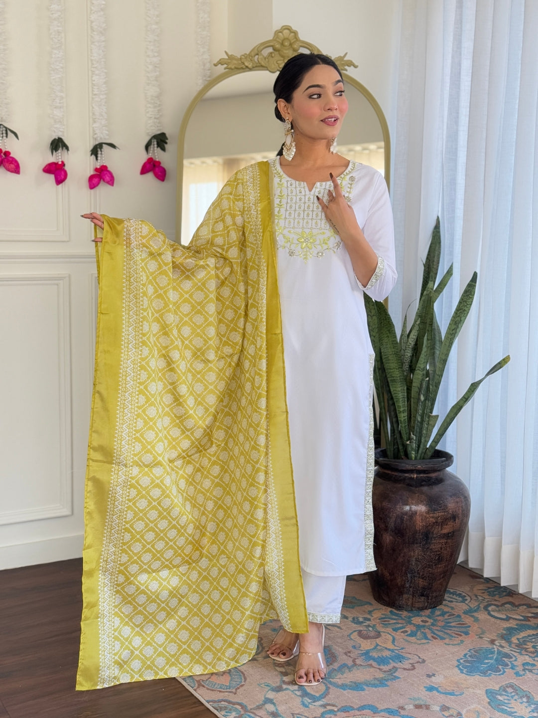 White Grace Viscose Kurta Pant Suit Sets