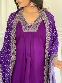 Royal Purple Embroidered Kurta Set
