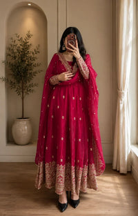 Ruby Elegant Fandy Silk Anarkali Suit Set