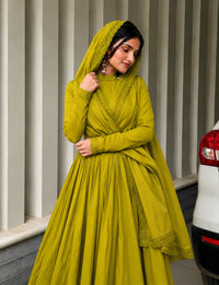 Premium Olive Mustard Green Anarkali Suit Set