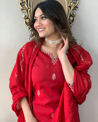 Ruby Red Embroidered Kurta Set