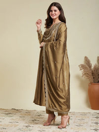 Gold Embroidered Vichitra Silk Anarkali Suit Set