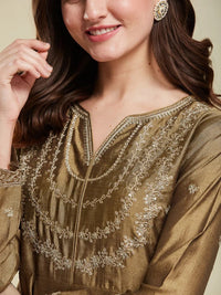 Gold Embroidered Vichitra Silk Anarkali Suit Set