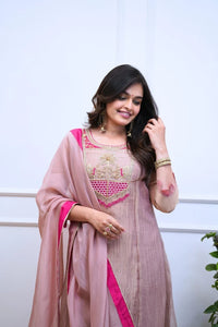 Women’s Lilac Pink Traditional Anarkali Set with Embroidered Kurta, Pants & Dupatta