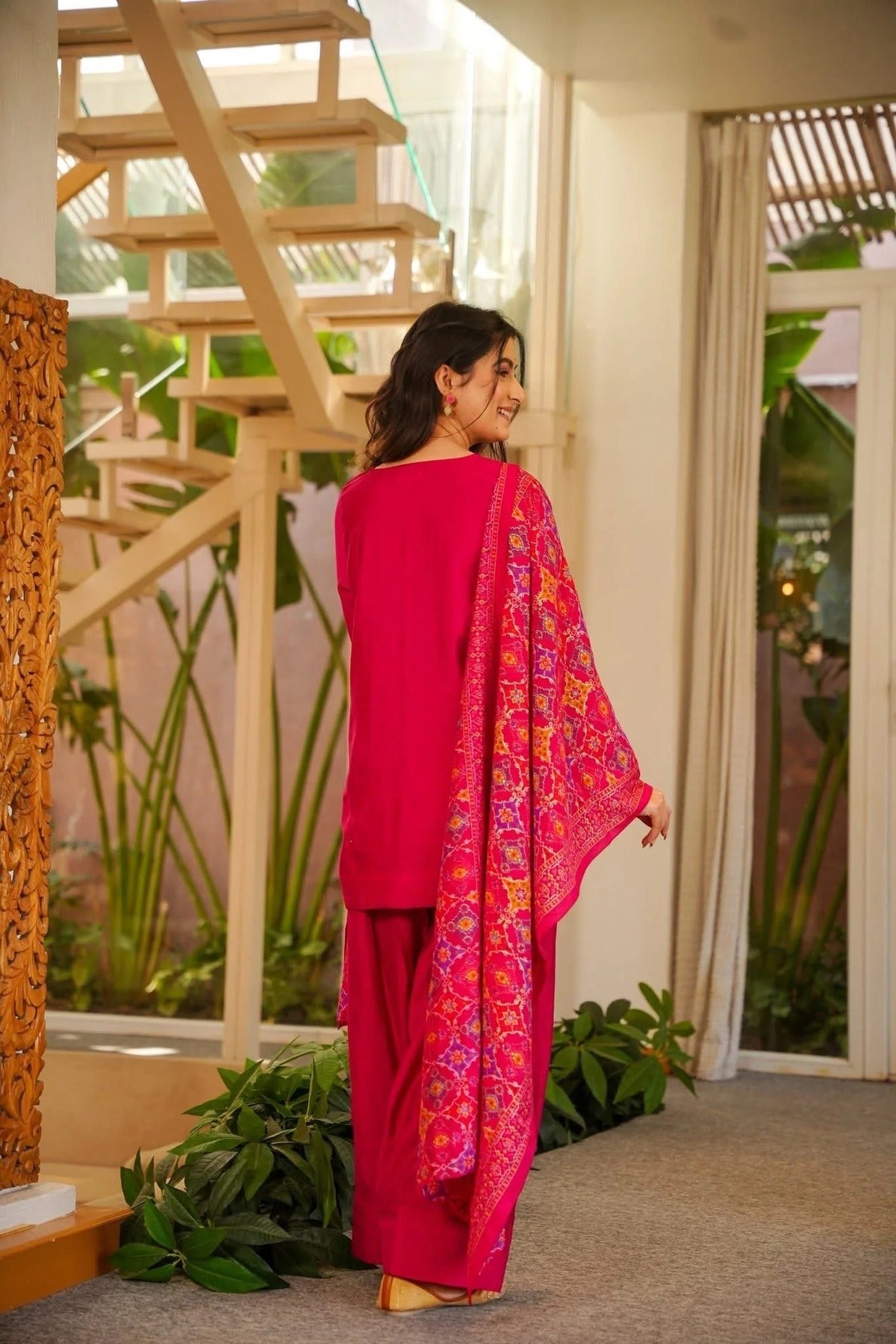 Pink Rani Silk Crepe Gharara Set