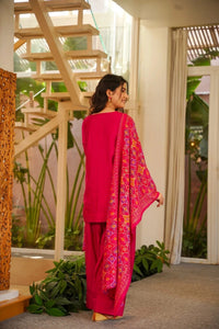 Pink Rani Silk Crepe Gharara Set