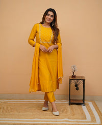 Yellow Mehira Embroidered Rayon Suit Set