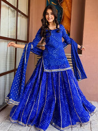 Royal Blue Bandhani Sharara Suit Set