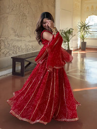 Royal Red Bandhani Sharara Suit Set