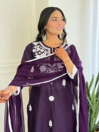 Wine Floral Embroidered Kurta Pant