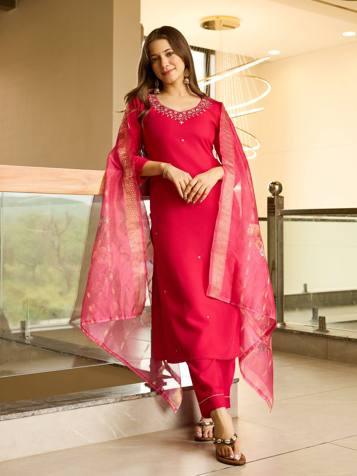 Ruby Blossom Embroidered Kurta Pant Set