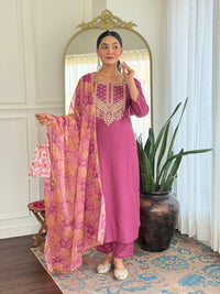 Rose Rama Pink Viscose Silk Suit Sets