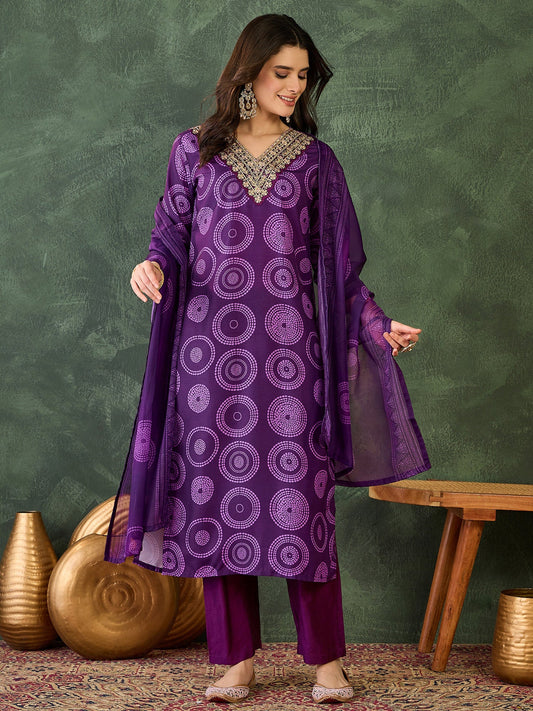 Royal Purple Printed Suit Sets