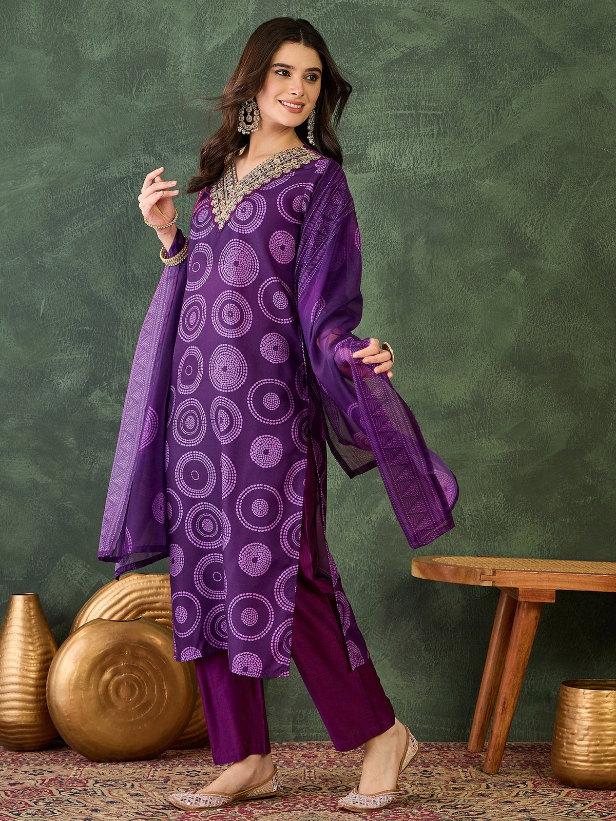 Royal Purple Printed Suit Sets