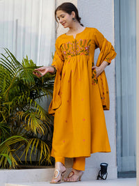 Mustard Blossom Embroidered Suit Sets