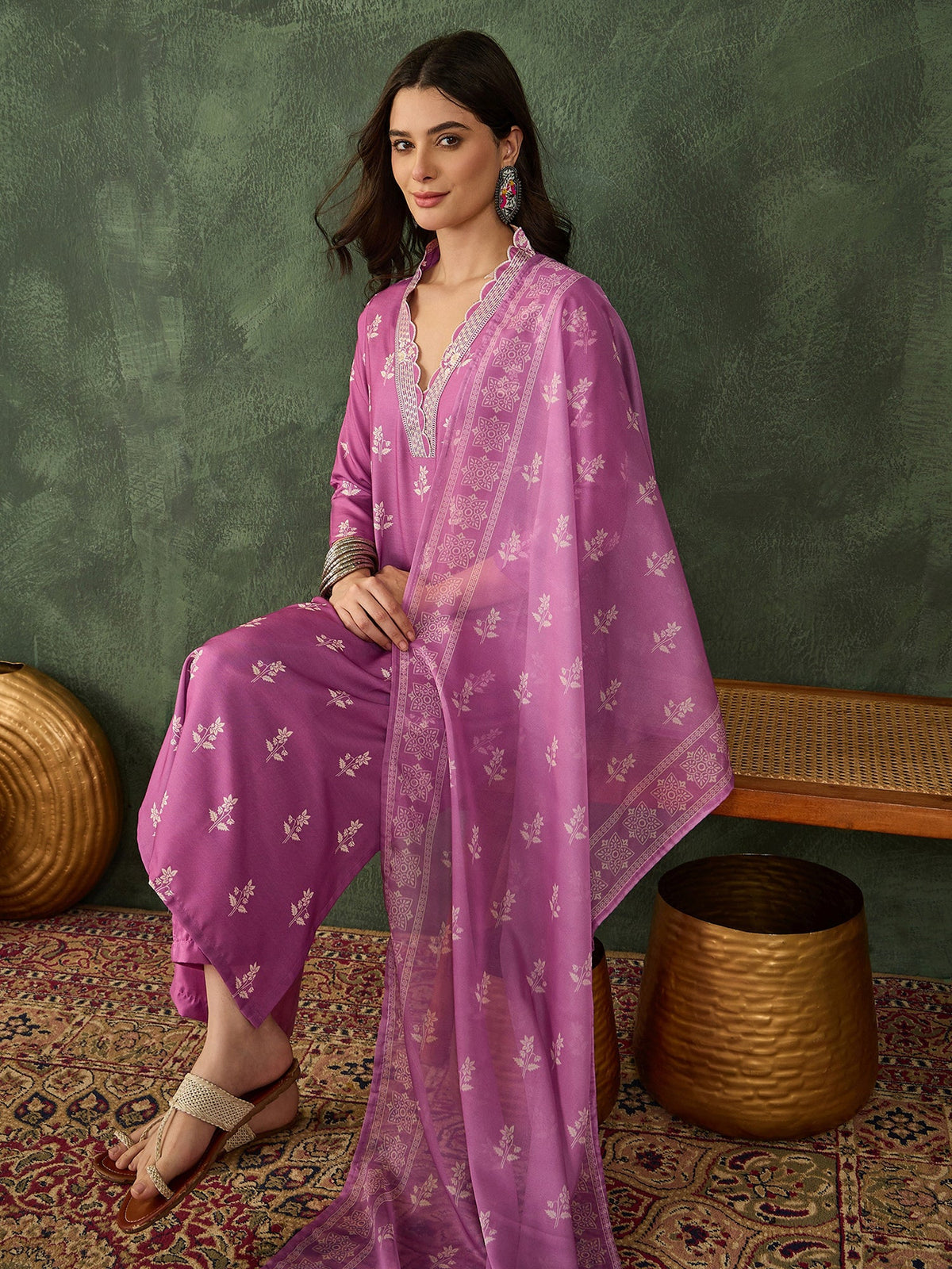 Onion Pink Embroidered Suit Sets