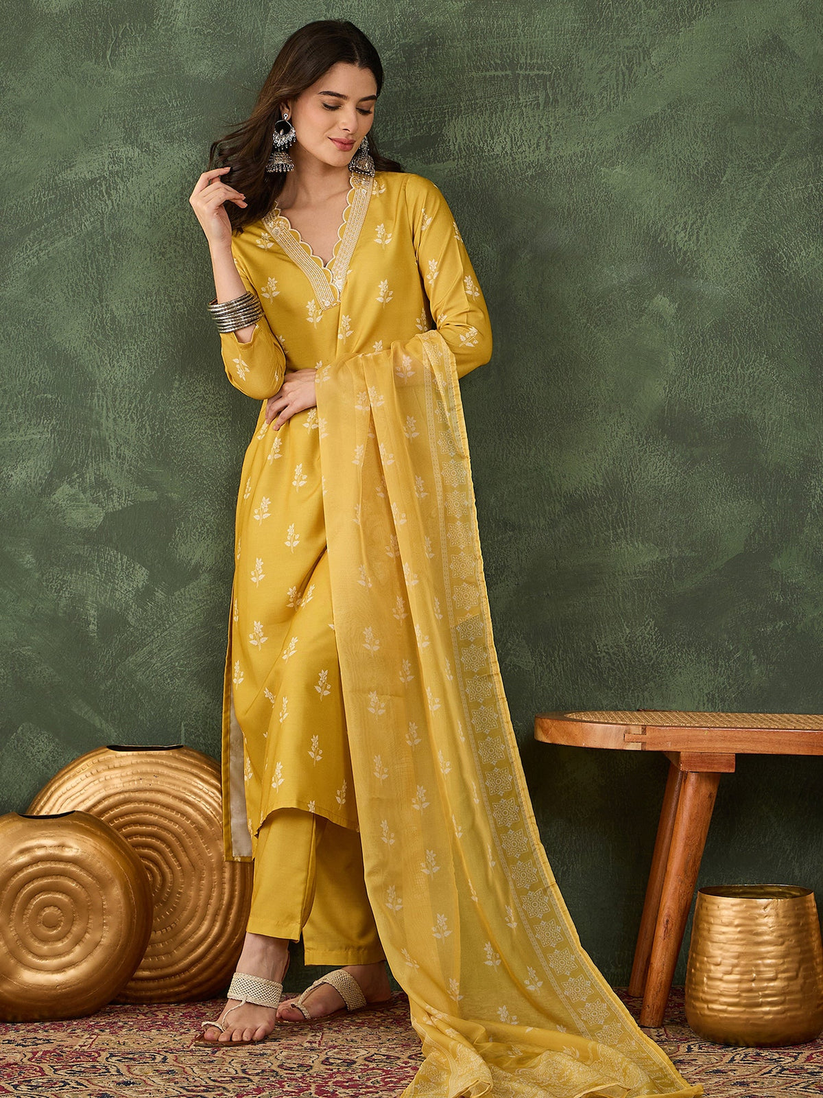 Yellow Bloom Embroidered Suit Sets