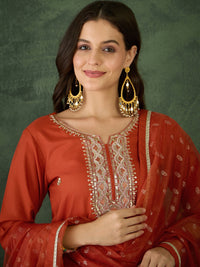 Rust Elegance Embroidered Suit Sets