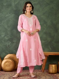Gulnaar Blush Peach Embroidered  Cotton Kurta Pant
