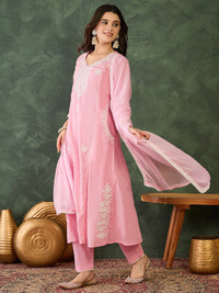 Gulnaar Blush Peach Embroidered  Cotton Kurta Pant