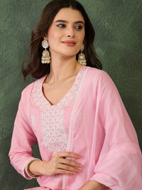 Gulnaar Blush Peach Embroidered  Cotton Kurta Pant