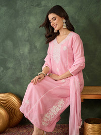 Gulnaar Blush Peach Embroidered  Cotton Kurta Pant