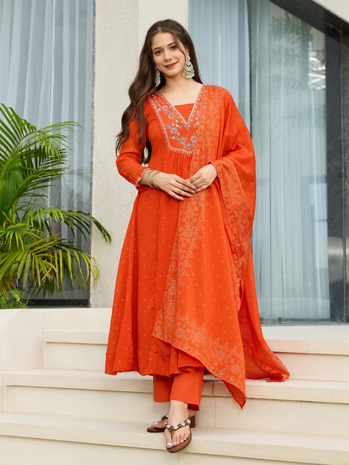 Sunset Bloom Embroidered Suit Sets