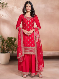 Red Embroidered Kurta Sharara Set