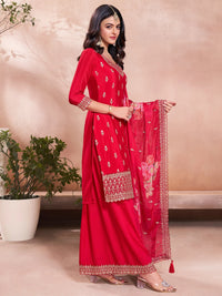 Red Embroidered Kurta Sharara Set