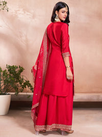 Red Embroidered Kurta Sharara Set