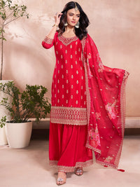Red Embroidered Kurta Sharara Set