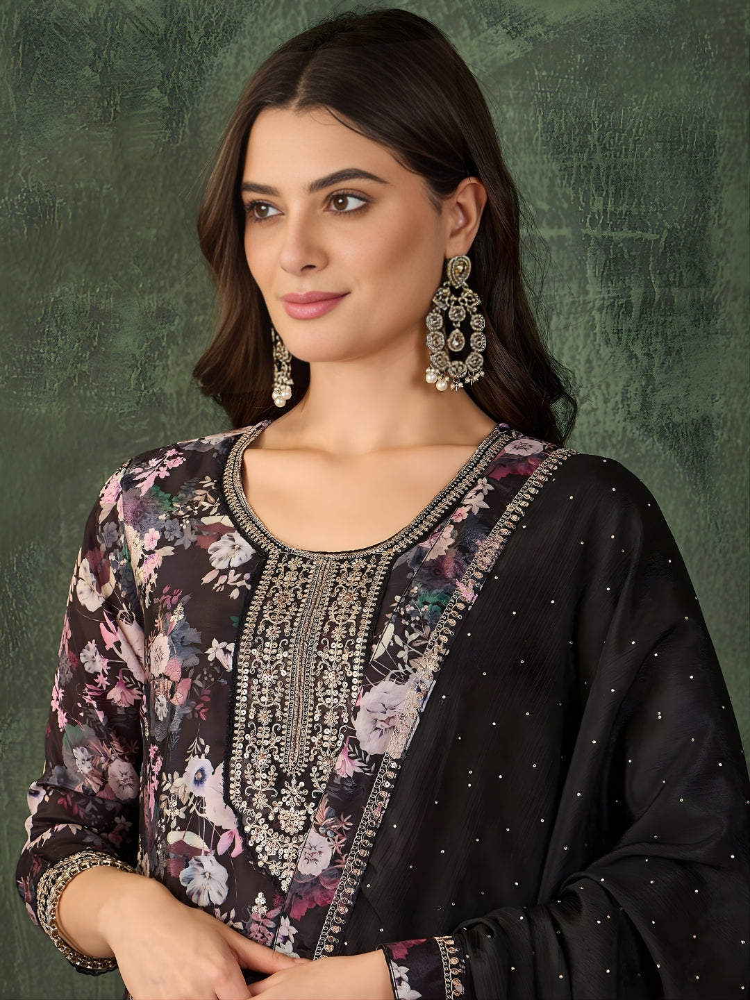 Black Floral Printed Suit Sets