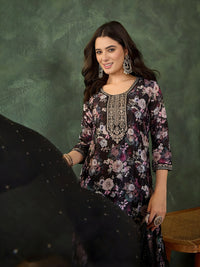 Black Floral Printed Suit Sets