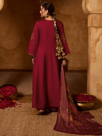 Maroon Silk Angrakha Flared Anarkali Kurta Set