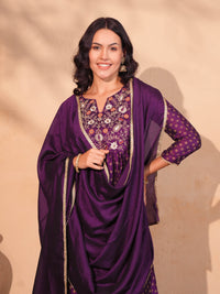 Wine Printed Flared Anarkali Kurta Set