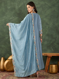 Sky Blue Embroidered Anarkali Set