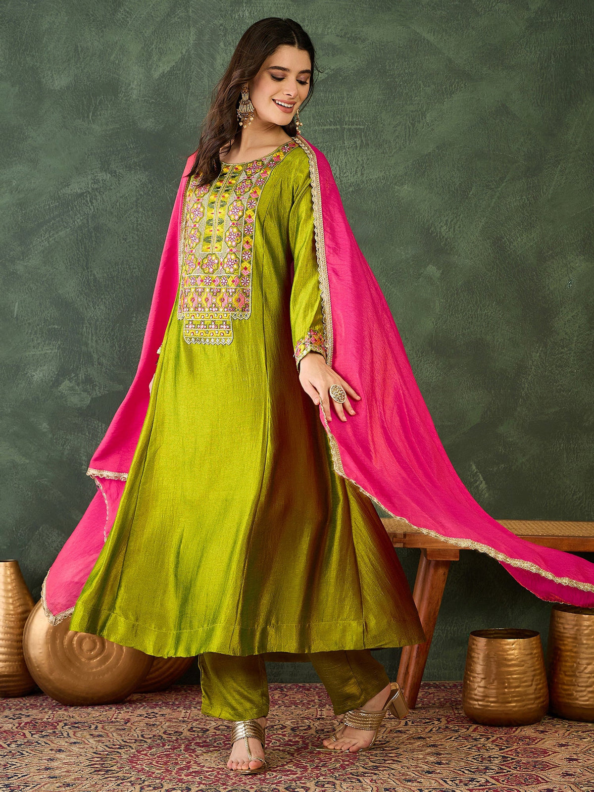 Liril Green Embroidered Suit Sets