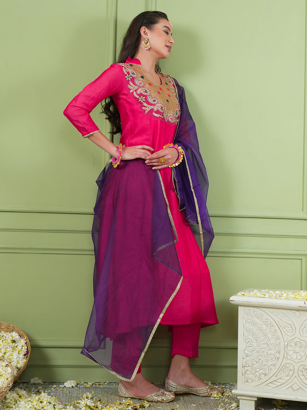 Rani Pink Silk Flared Suit Sets