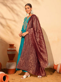 Firozi Blue Silk Embroidered Suit Sets