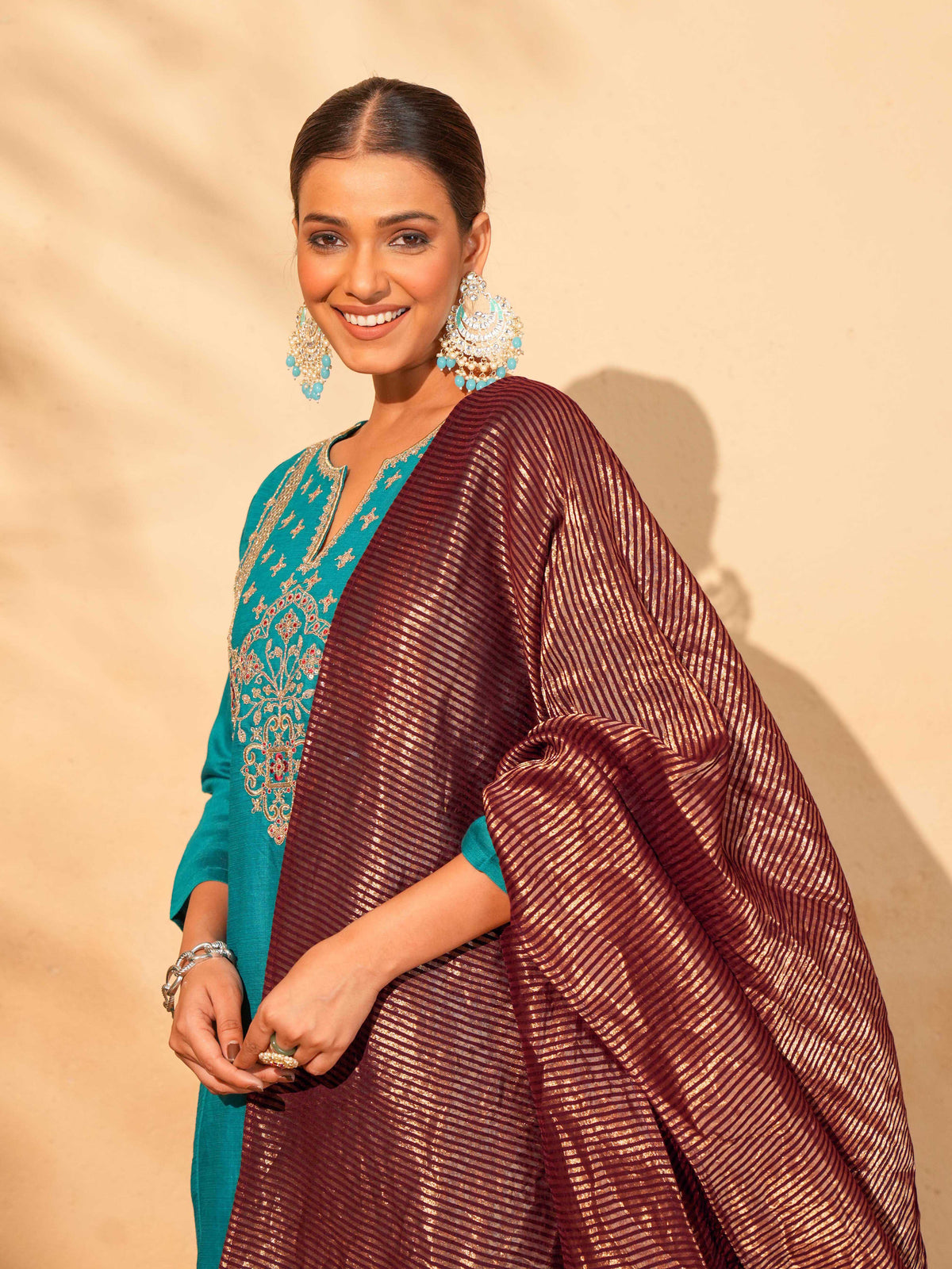 Firozi Blue Silk Embroidered Suit Sets