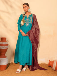 Firozi Blue Silk Embroidered Suit Sets