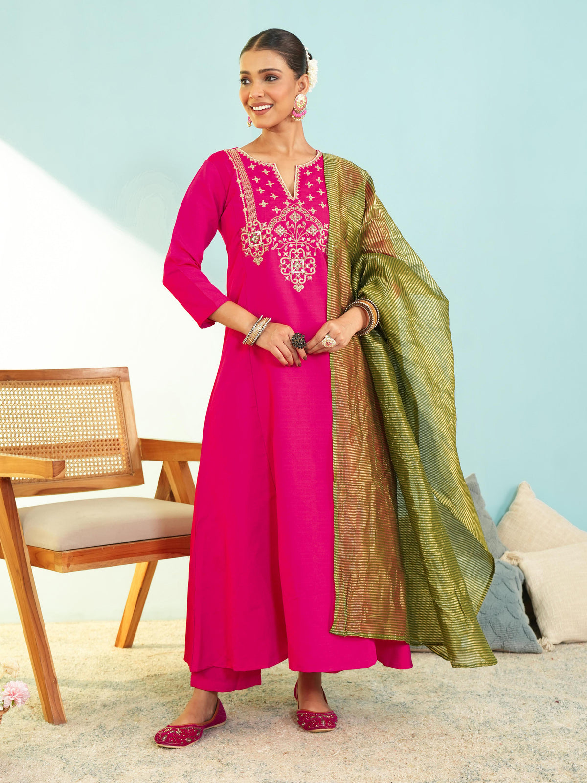 Gajri Silk Embroidered Suit Sets
