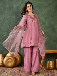 Onion Pink Silk Embroidered Sharara Set