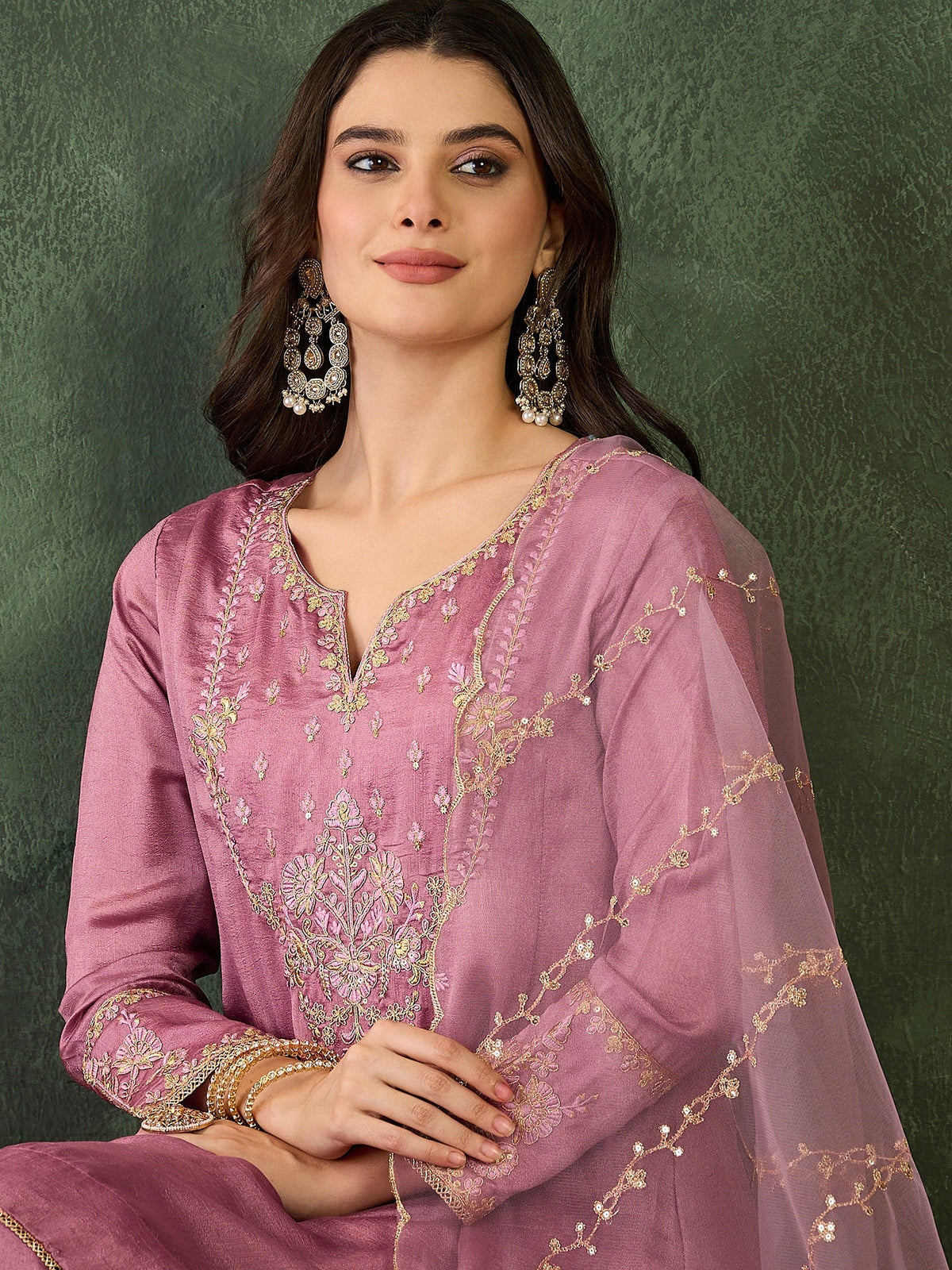 Onion Pink Silk Embroidered Sharara Set