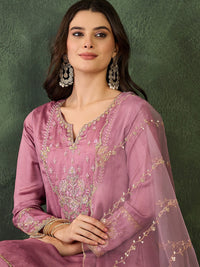 Onion Pink Silk Embroidered Sharara Set