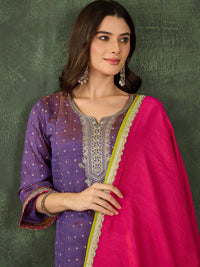 Lavender Embroidered Kurta Sharara Set