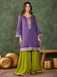Lavender Embroidered Kurta Sharara Set