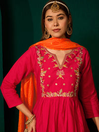 Red Silk Flared Anarkali Kurta Set